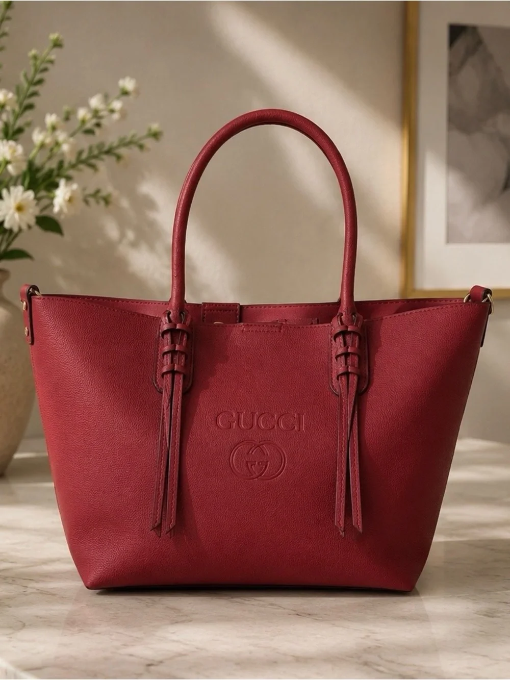 Gucci Burgundy Leather Top-Handle Tote